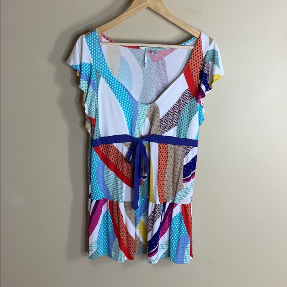Ricrac short sleeve ruffle‎ colorful T-shirt